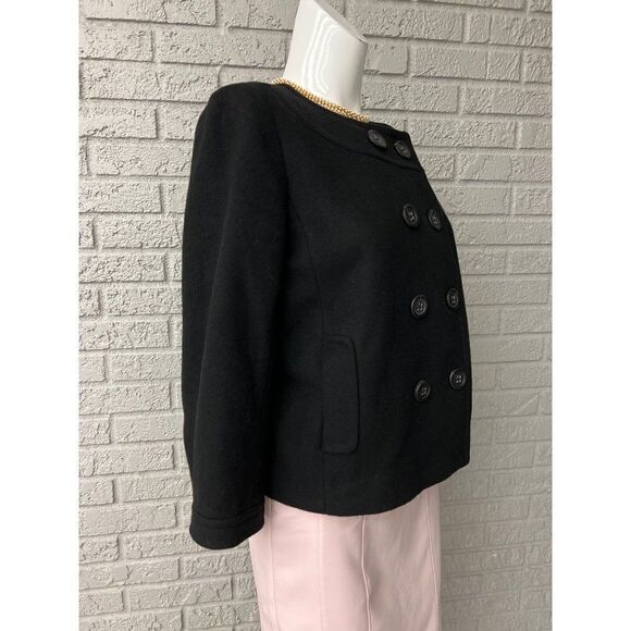 J. Crew Black Wool / Cashmere Cropped Double Breasted Jacket Size 6 - Picture 4 of 8